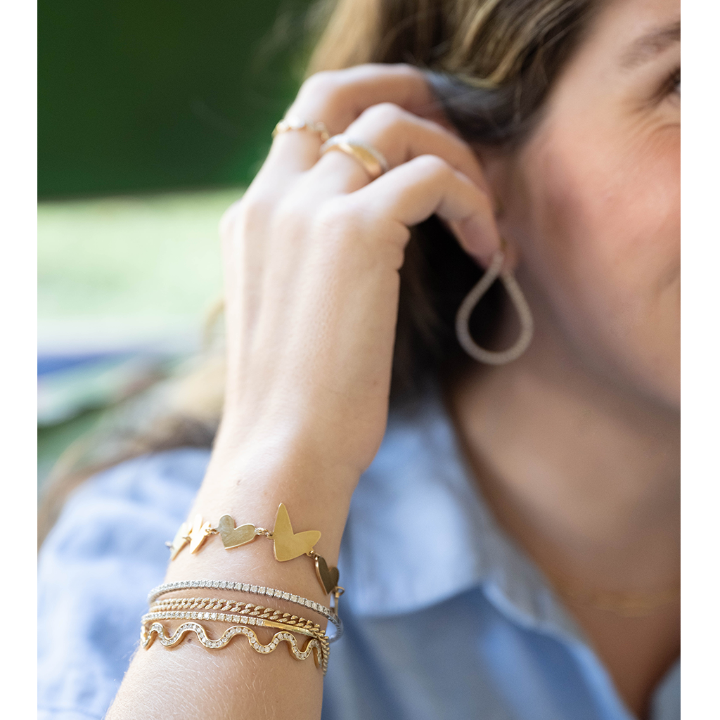 bracelet stack, diamond and hearts