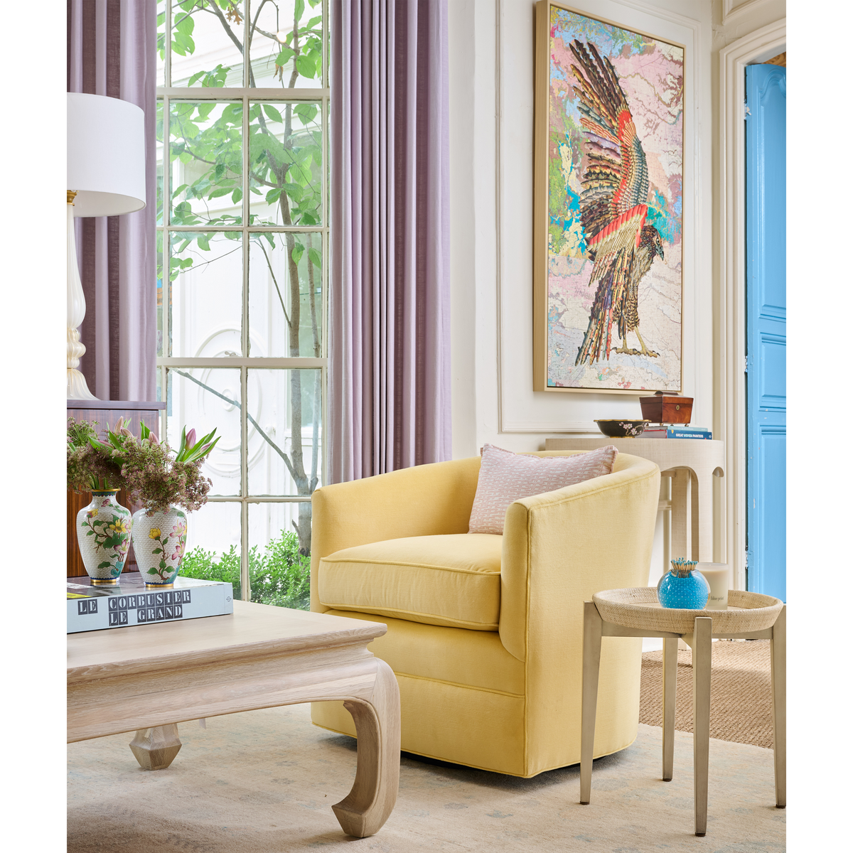 blonde cocktail table in home