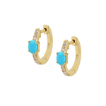 Diamond & Turquoise Huggie Gold Earrings 13mm