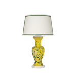 Yellow Porcelain Lamp with Custom White and Green Shade