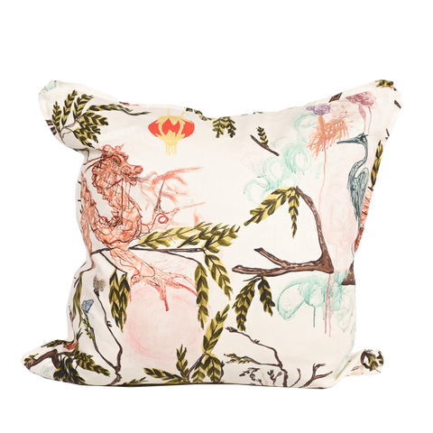 Pink Dragon & Heron Pillow