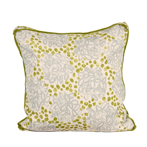 pillow with green and blue abstract floral design