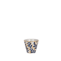 small cup with blue and gold leaf pattern