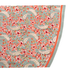 round version of blue tablecloth with pink floral pattern