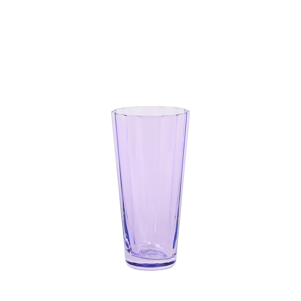 purple tall glass with ridge pattern