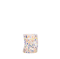 Clear glass tumbler with multi colored speckles with organic shape