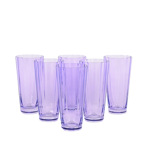 6 tall purple glasses with ridge pattern