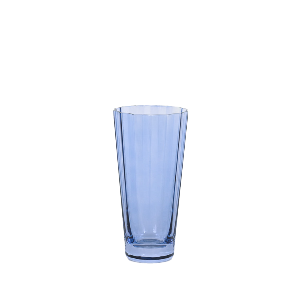 blue tall glass with ridge pattern