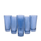 6 tall blue glasses with ridge pattern