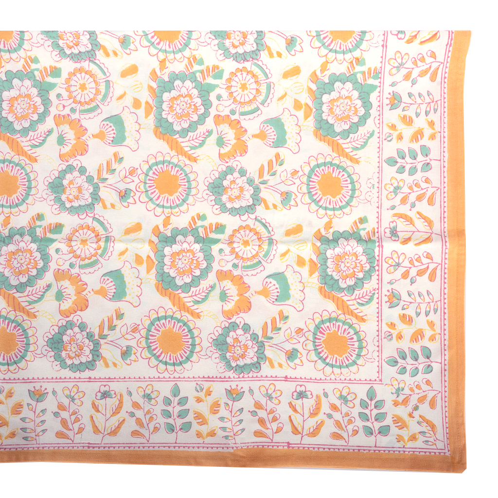 Block Print Tablecloth Orange and Green