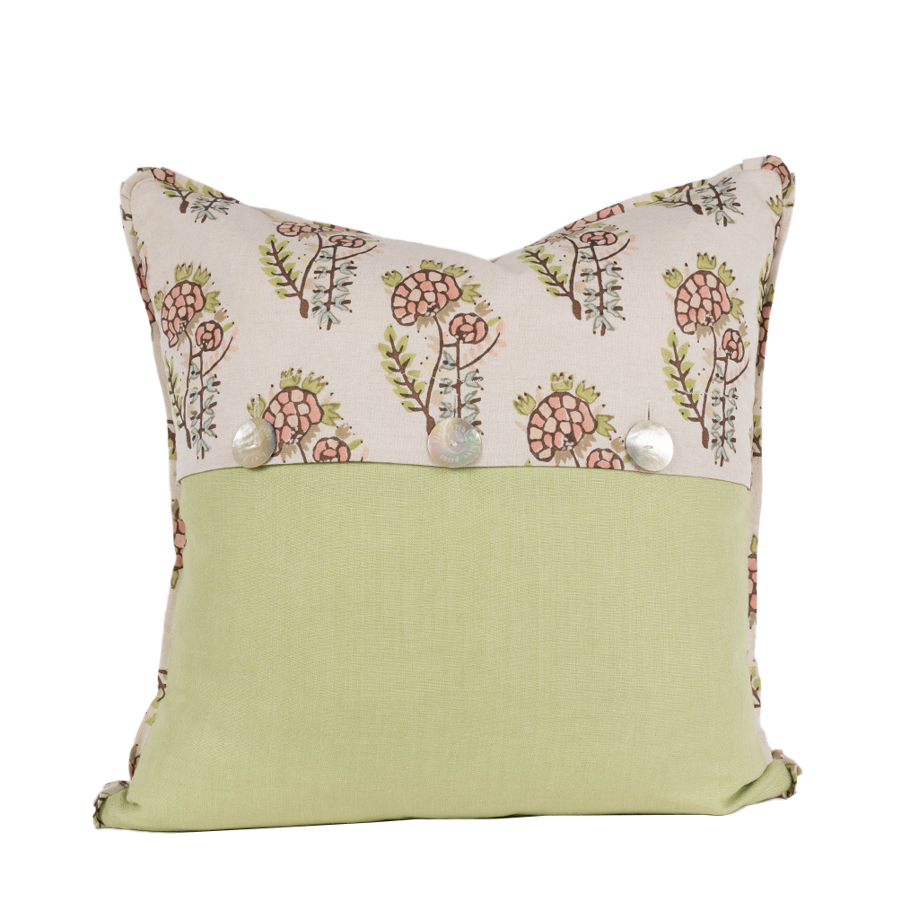 back of cream pillow with floral pattern