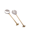 Pair of silver salad servers with gold bee's at handles