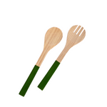 bamboo salad serving utensils with green accent