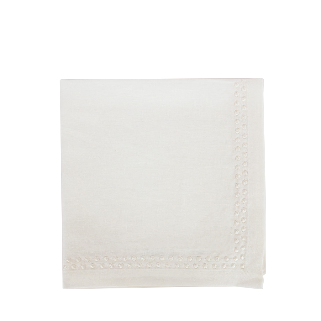 white folded napkin with pearl detail on border