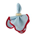 Scalloped Linen Napkin, Sky Blue & Rosebud