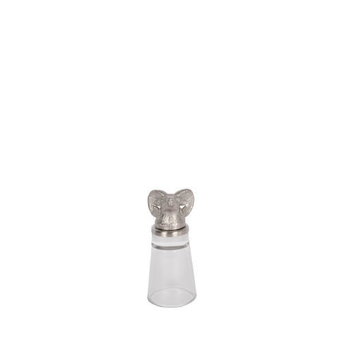 clear shot glass with silver rams head
