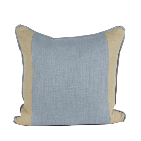 blue and neutral toned color block pillow