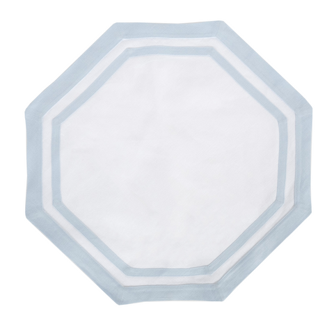 white placemat with light blue double border