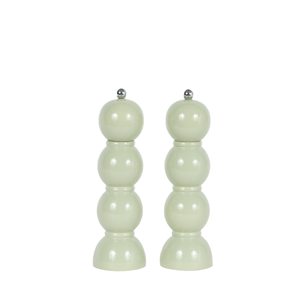 green lacquer salt and pepper mills