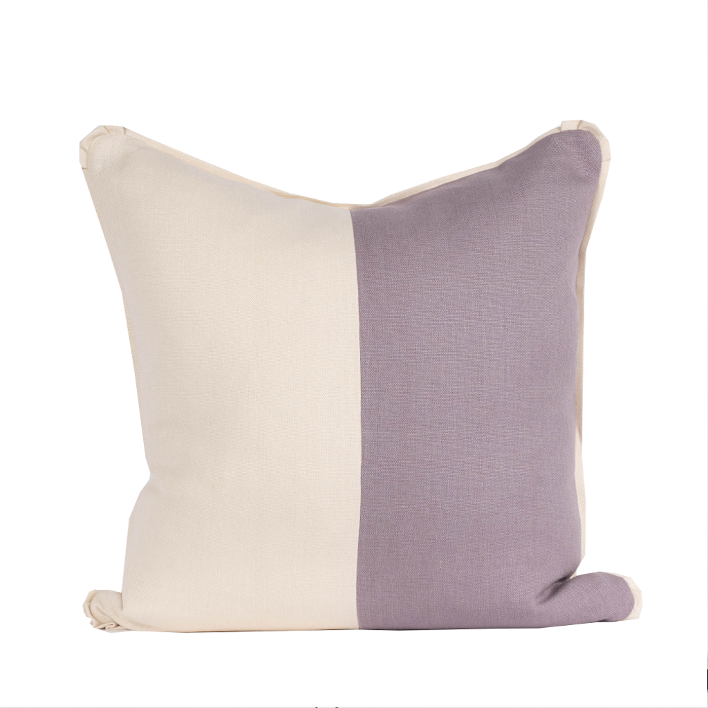 plum and ivory color block pillow