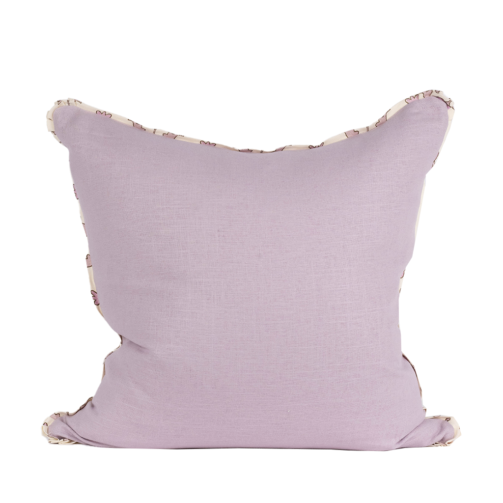 back of Cream pillow with lavender flower pattern