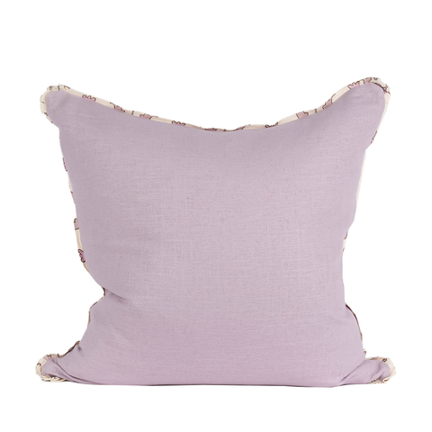 back of Cream pillow with lavender flower pattern
