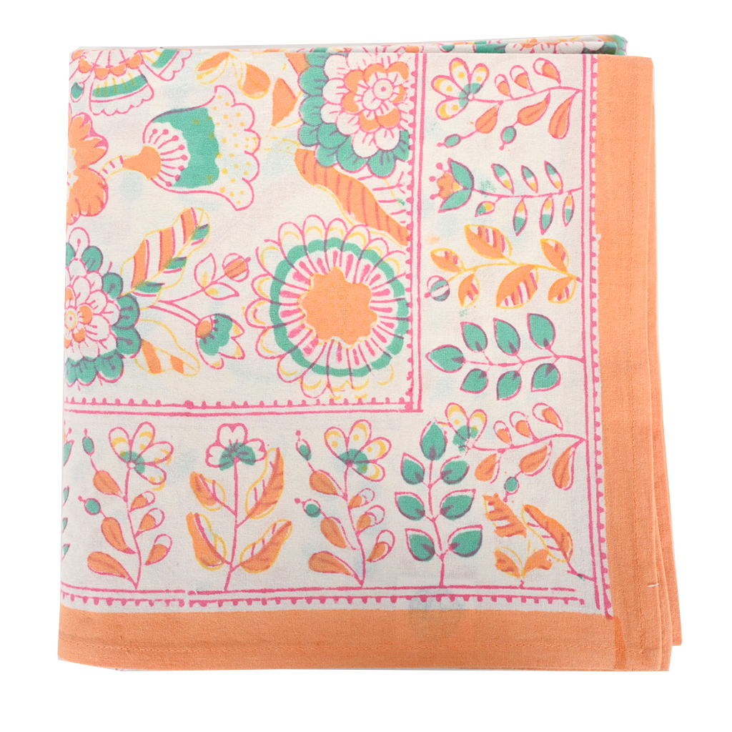 Block Print Tablecloth Orange and Green