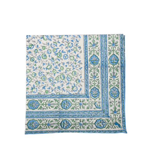 block print napkin with blue and green details