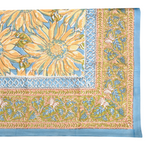 Block Print Tablecloth Blue and Yellow Flowers
