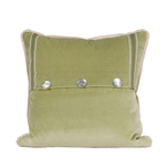 back of green pillow with darker green accent stripe border on sides