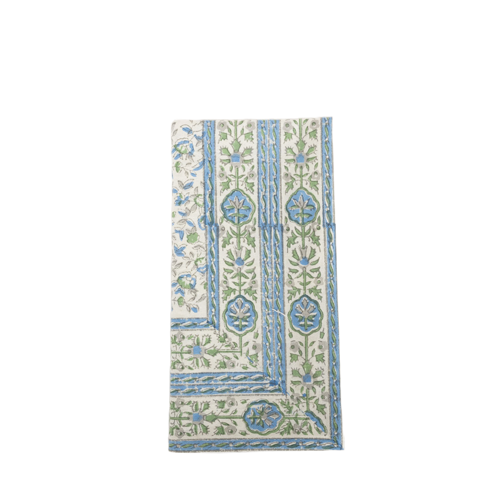 napkin with blue and green block print border