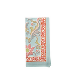 block print napkin with pink green and blue floral pattern