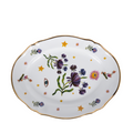 white porcelain oval platter with gold rim and floral designs