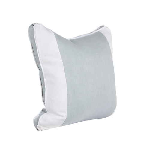 image of blue and white color block pillow from the side