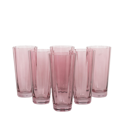 set of 6 light pink glass with wavy edge detail