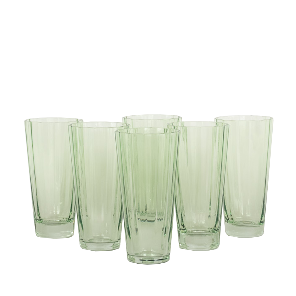 set of 6 mint glass with wavy ridge detail