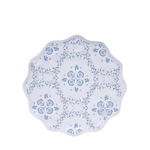 blue and white floral trellis scallop placemat