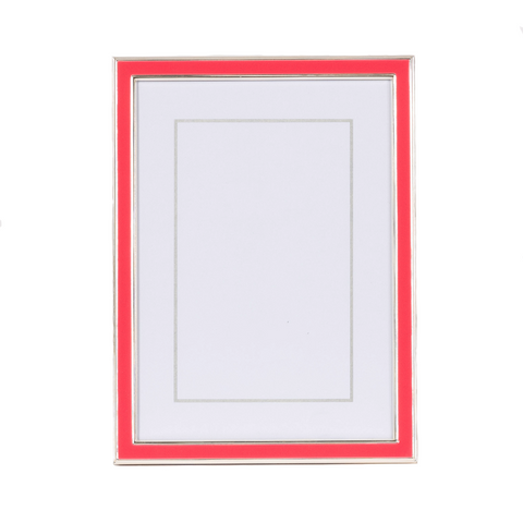 5x7 hot pink enamel frame with silver edge