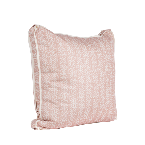 angled photo of box trim pink fern pillow
