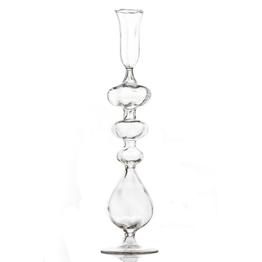 Mouth Blown Glass Candlestick Holder, Tear Drop Low