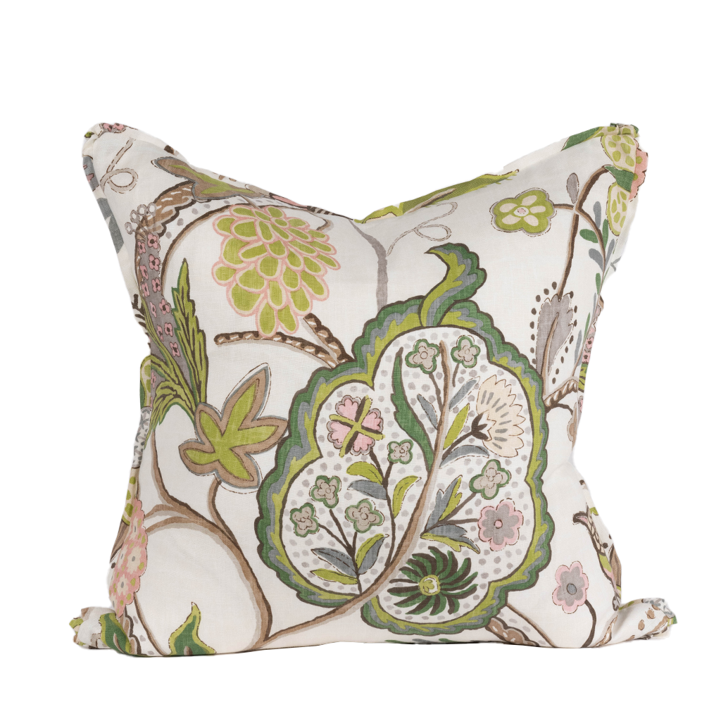 leaf motif with green and pink pillow