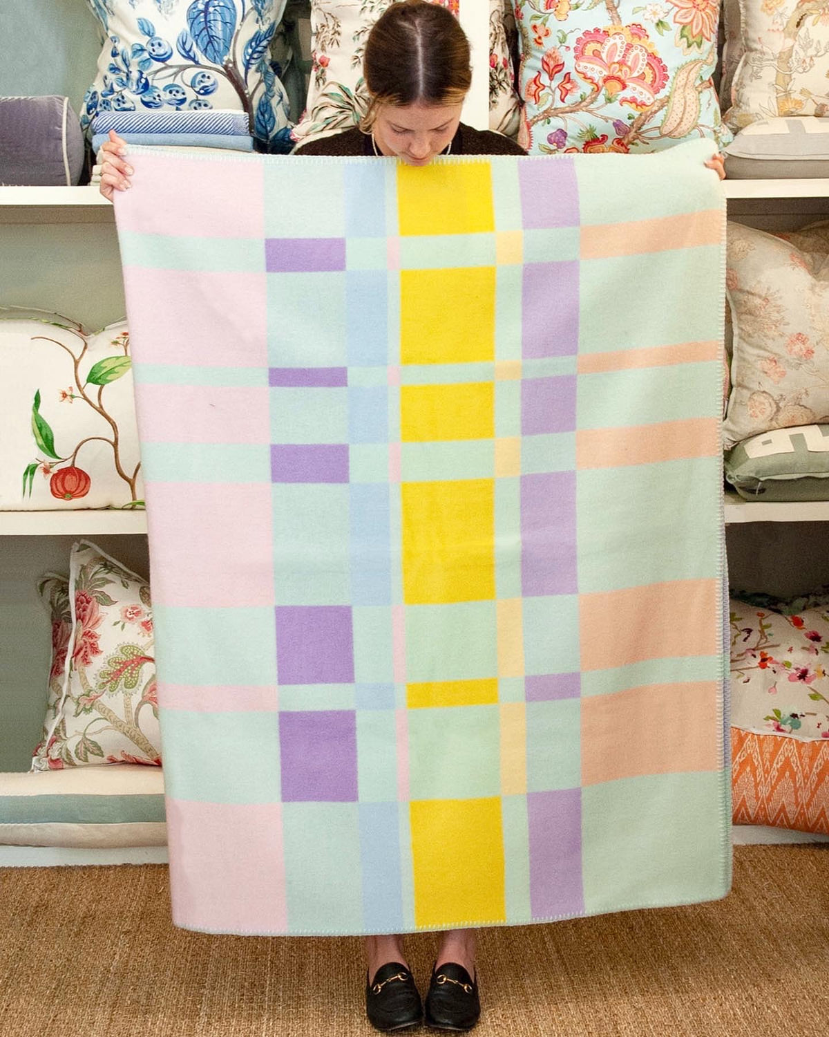 Full view of Pale Geometric Blanket