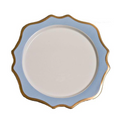 Sky blue scalloped charger with gold trim
