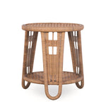 Round Wicker Side Table with Bottom Shelf