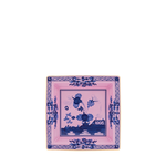 Pink square catch all with blue toile painting 