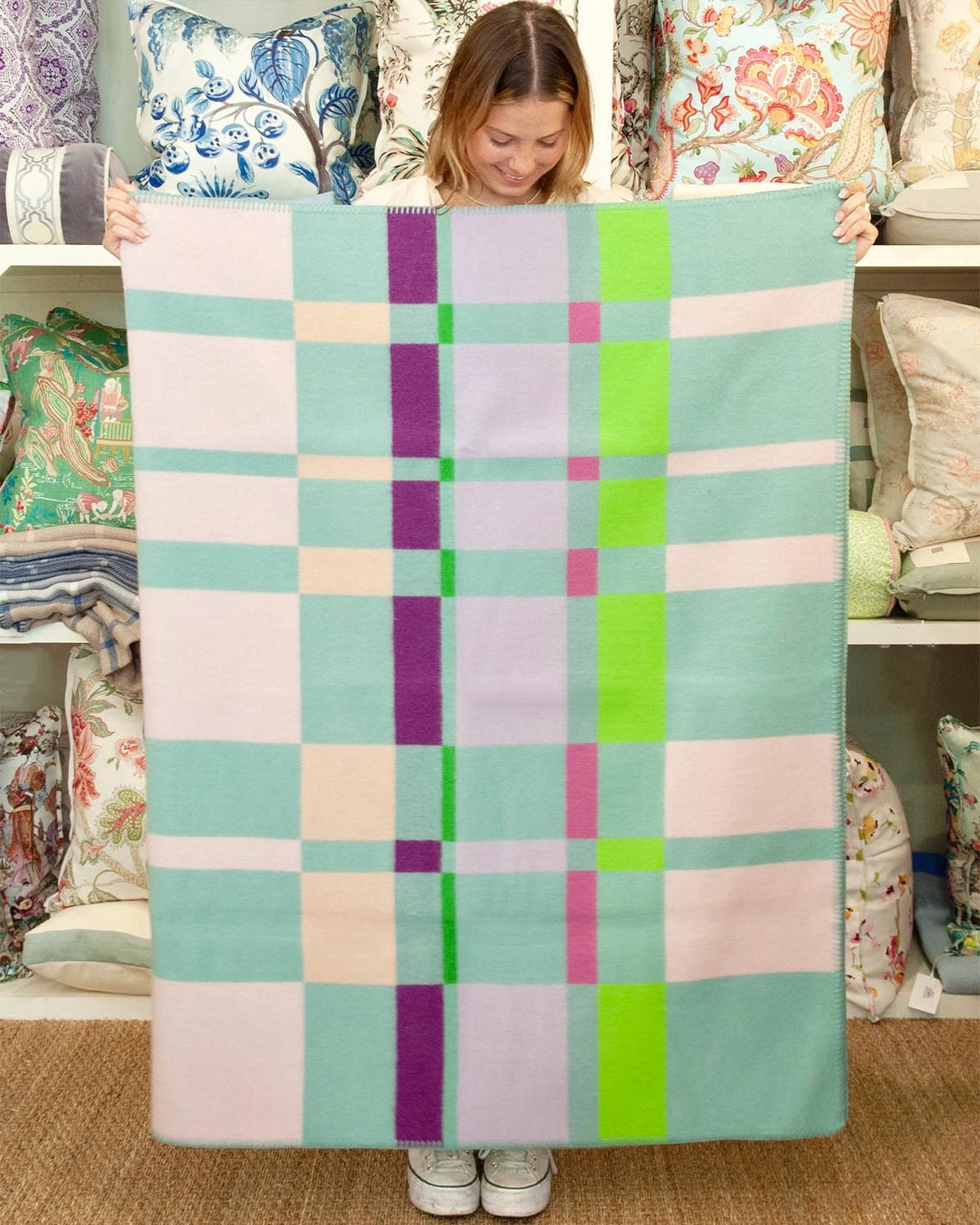 Full view of Pistachio Geometric Blanket