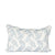 white lumbar pillow with light blue grass pattern