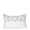 back of white lumbar pillow with light blue grass pattern