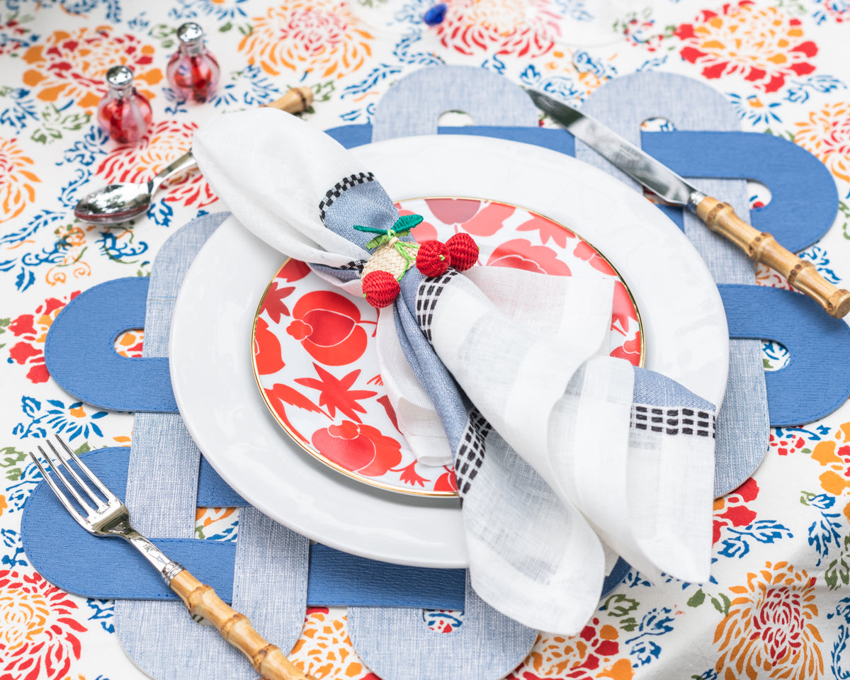 Classic Dallas Color Block Napkin paired with dinner plate, placemat and tablecloth