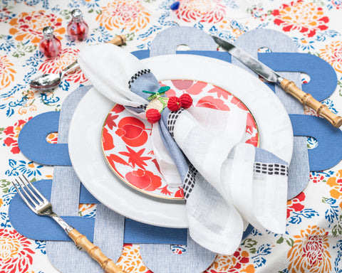 Classic Dallas Color Block Napkin paired with dinner plate, placemat and tablecloth